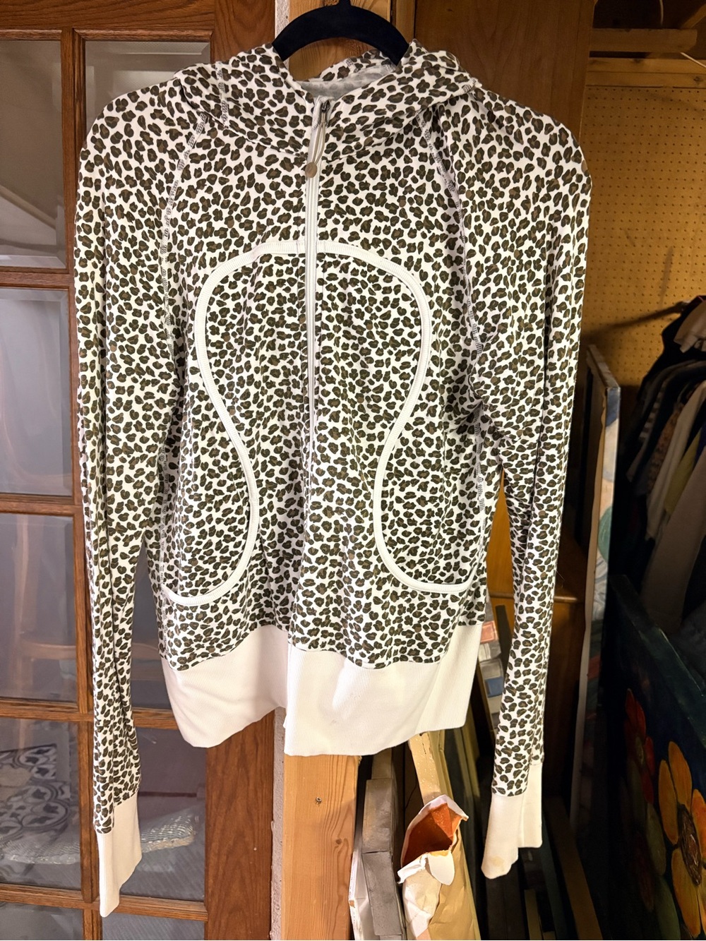 lululemon athletica Olive Leopard Zip Hoodie with White Trim